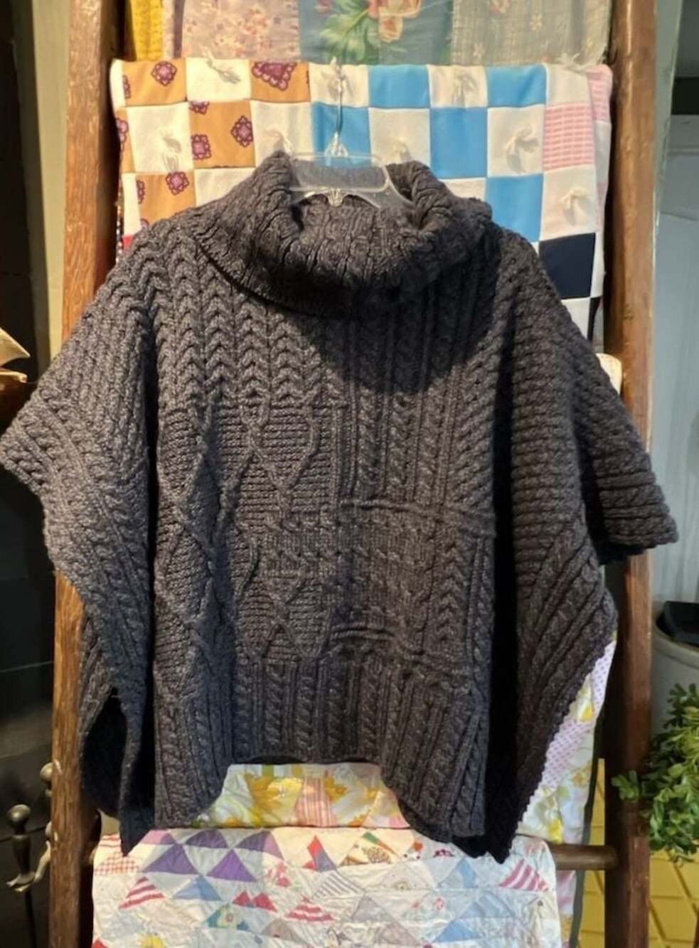 Blarney Woollen Mills Merino Wool Cable Knit Poncho Sweater